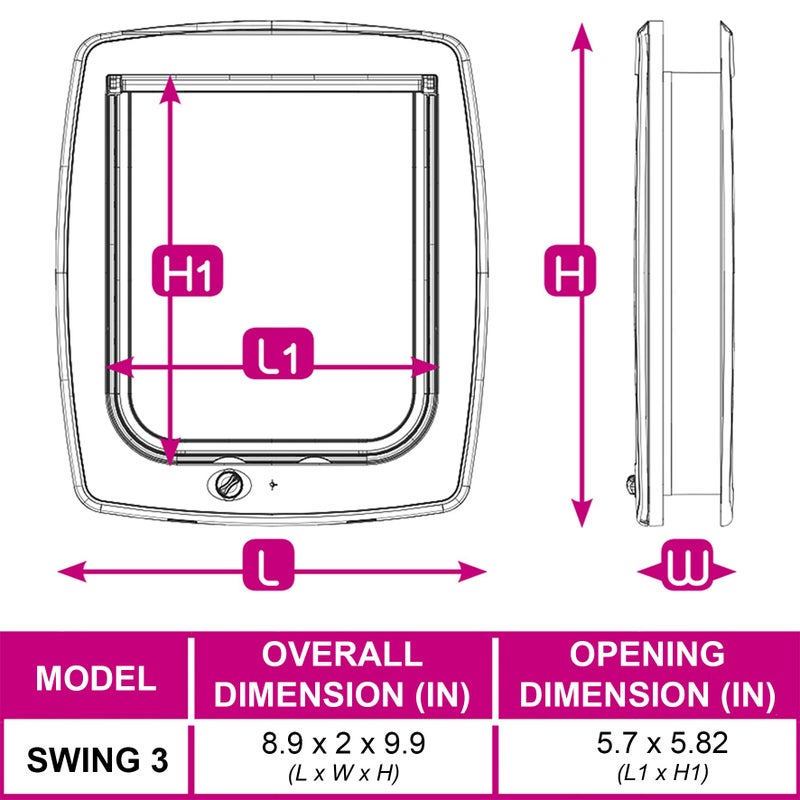 Ferplast Cat Door Swing 3" w/ 4-Way Locking System | Universal Pet Door in White for Interior & Exterior Use Ideal for Small Cats & Dogs Up to 12 Pounds | 1-Year Manufacturer's Warranty - Image 3